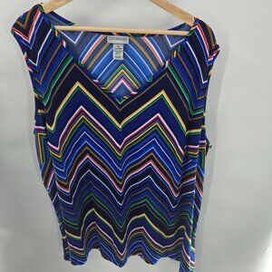 Catherine's Blue Chevron Stripes V-Neck Sleeveless Blouse Size 3x 26/28W